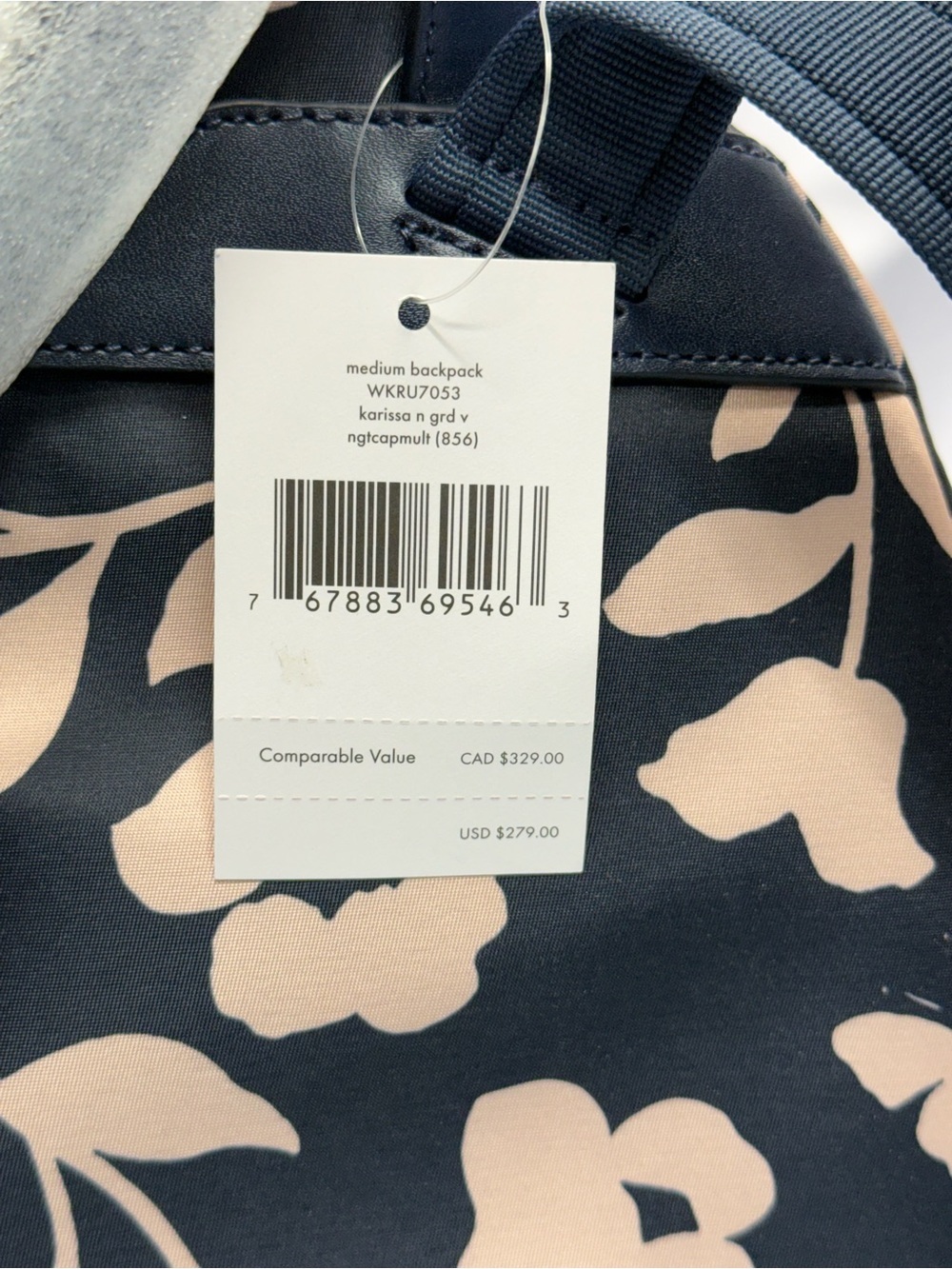 (new+tag) Kate Spade Medium Backpsck Navy and Floral Light Pink Size 11.5 x 9 - Picture 7 of 12